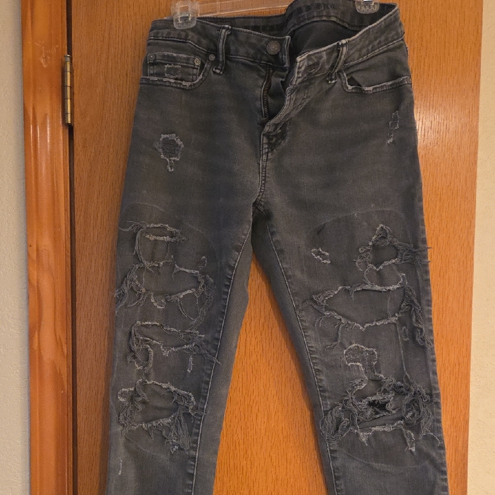 American Eagle Outfitters Men's Slim Straight Jeans - Distressed Gray